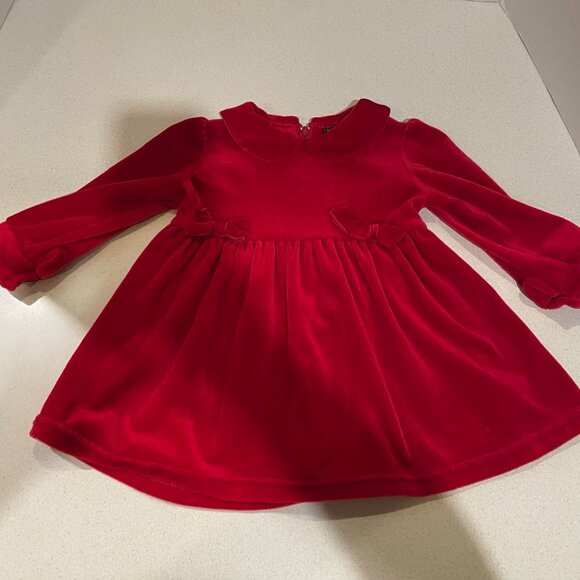VTG 90s Childrens Place Red Velvet Christmas Dress w/ Peter Pan Collar Sz 12 Mos - Picture 12 of 13